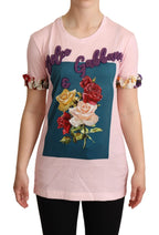 Dolce & Gabbana Pink Cotton Floral Roses Crewneck T-shirt - Zeiniez