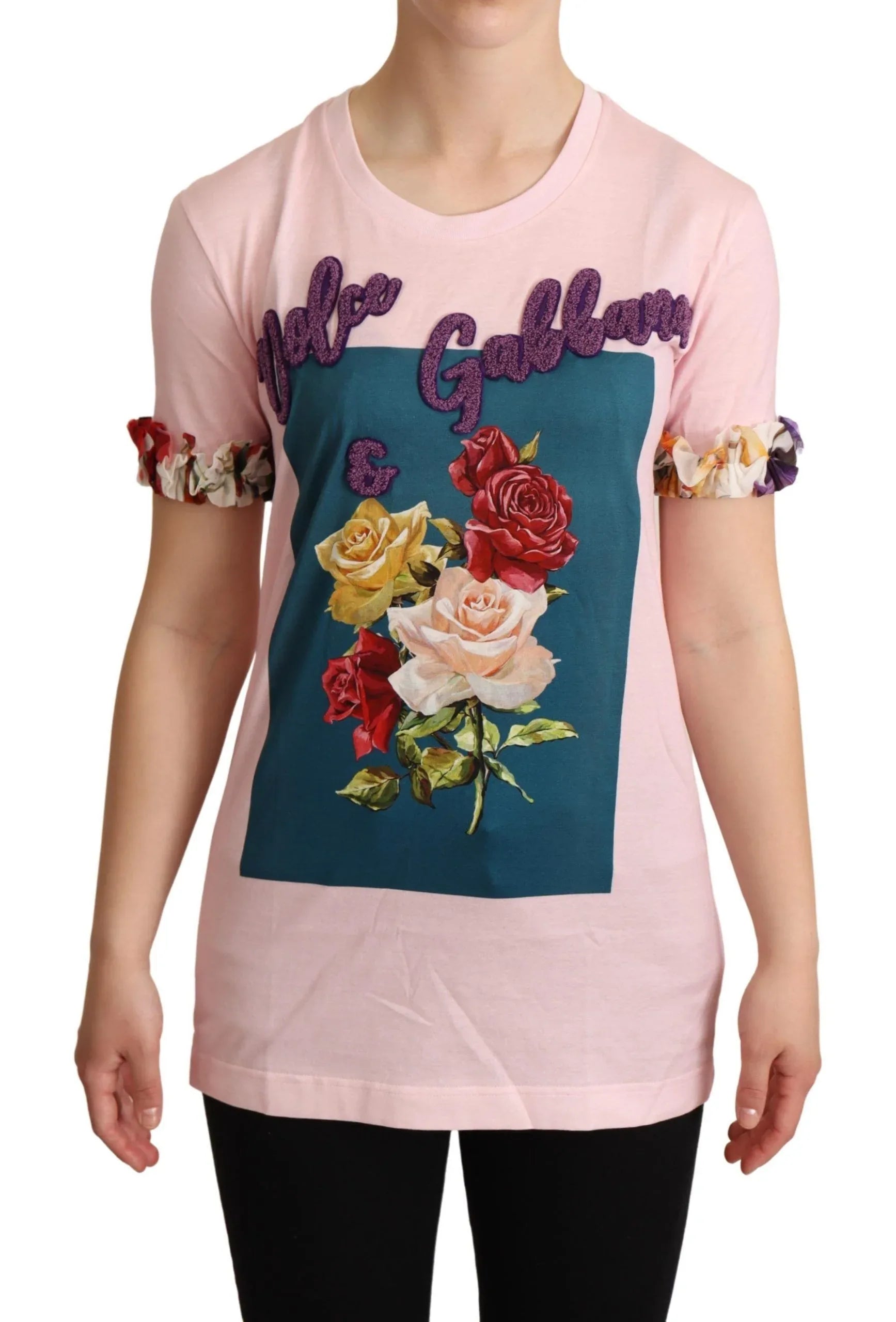Dolce & Gabbana Pink Cotton Floral Roses Crewneck T-shirt - Zeiniez