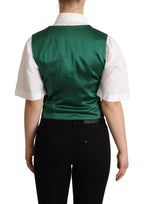 Dolce & Gabbana Green Jacquard Leaf Gold Waistcoat Vest - Zeiniez