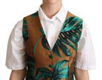 Dolce & Gabbana Green Jacquard Leaf Gold Waistcoat Vest - Zeiniez