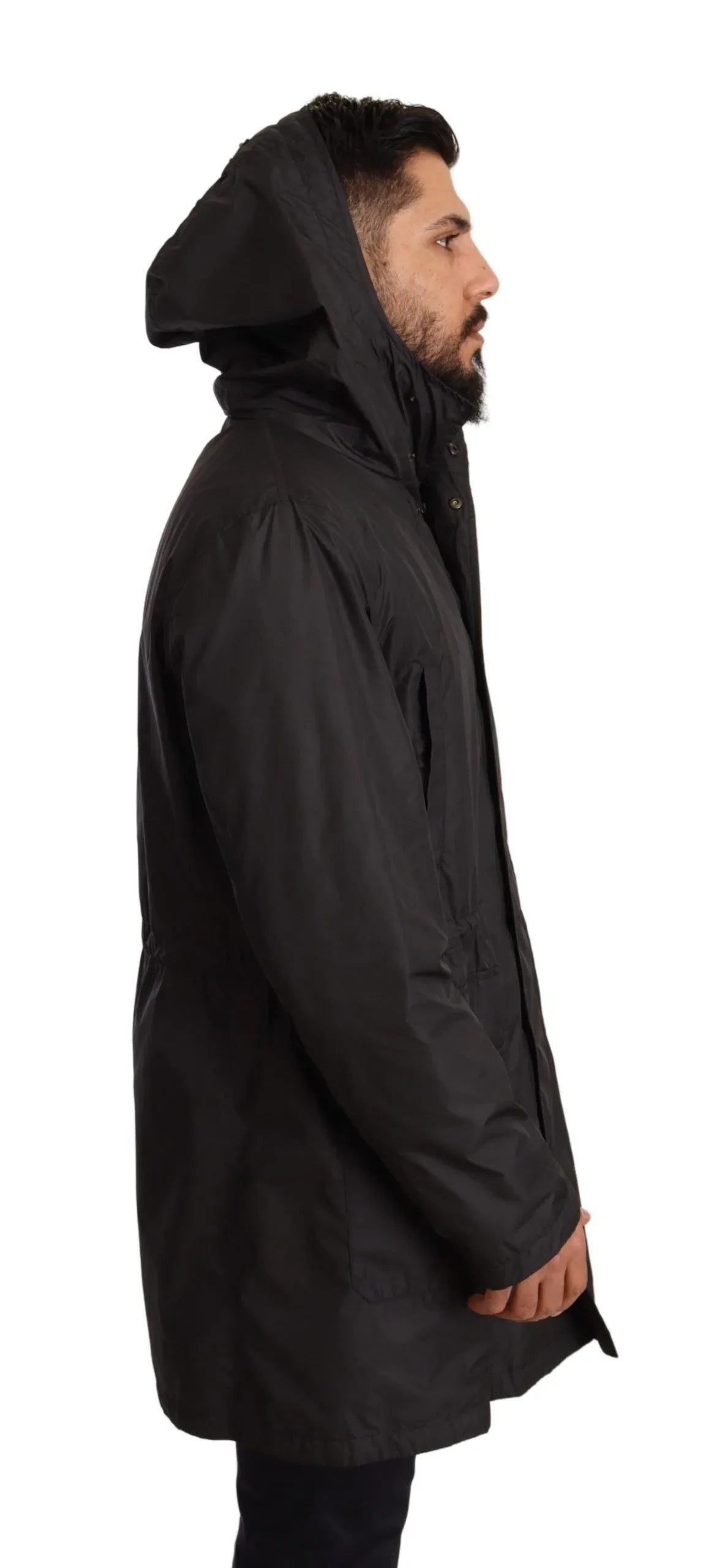 Dolce & Gabbana Black Hooded Mens Trench Coat Jacket - Zeiniez