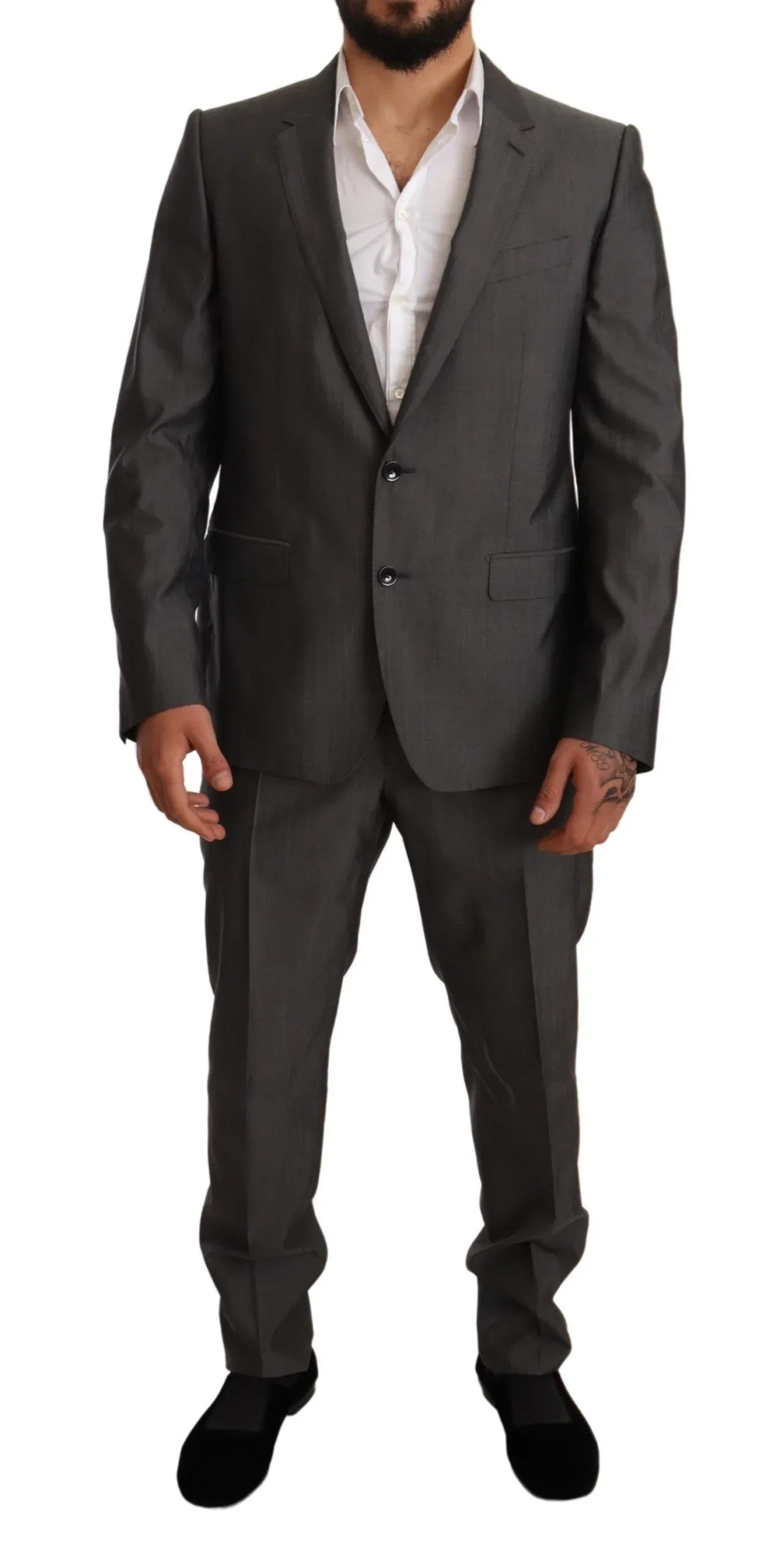 Dolce & Gabbana Gray Metallic MARTINI Slim Fit Set Suit - Zeiniez