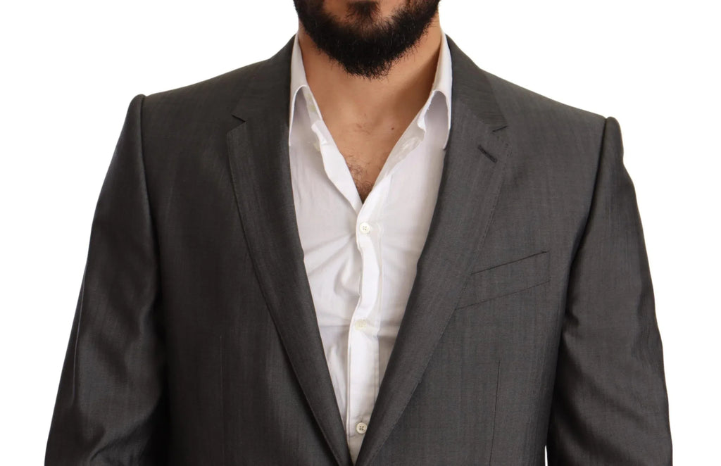 Dolce & Gabbana Gray Metallic MARTINI Slim Fit Set Suit - Zeiniez