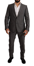 Dolce & Gabbana Gray Metallic MARTINI Slim Fit Set Suit - Zeiniez