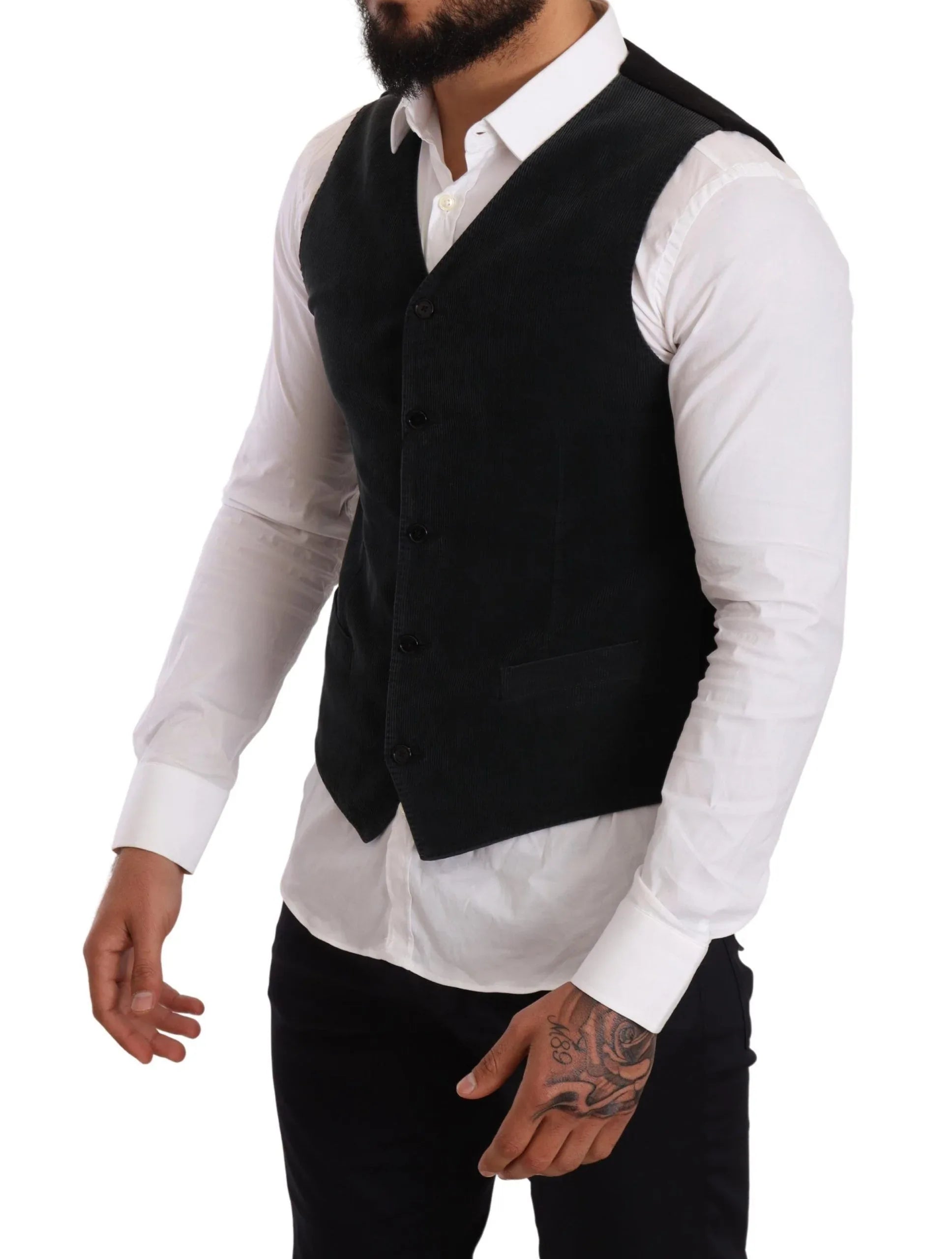 Dolce & Gabbana Black Cotton Single Breasted Waistcoat - Zeiniez