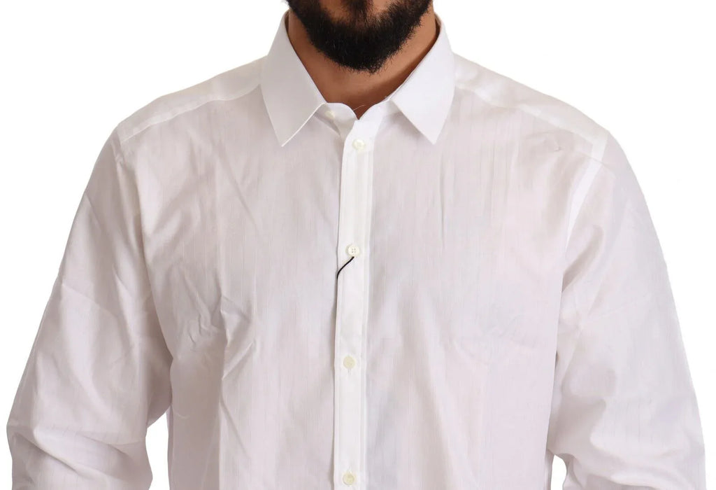 Dolce & Gabbana White Cotton Slim Fit Men MARTINI Shirt - Zeiniez