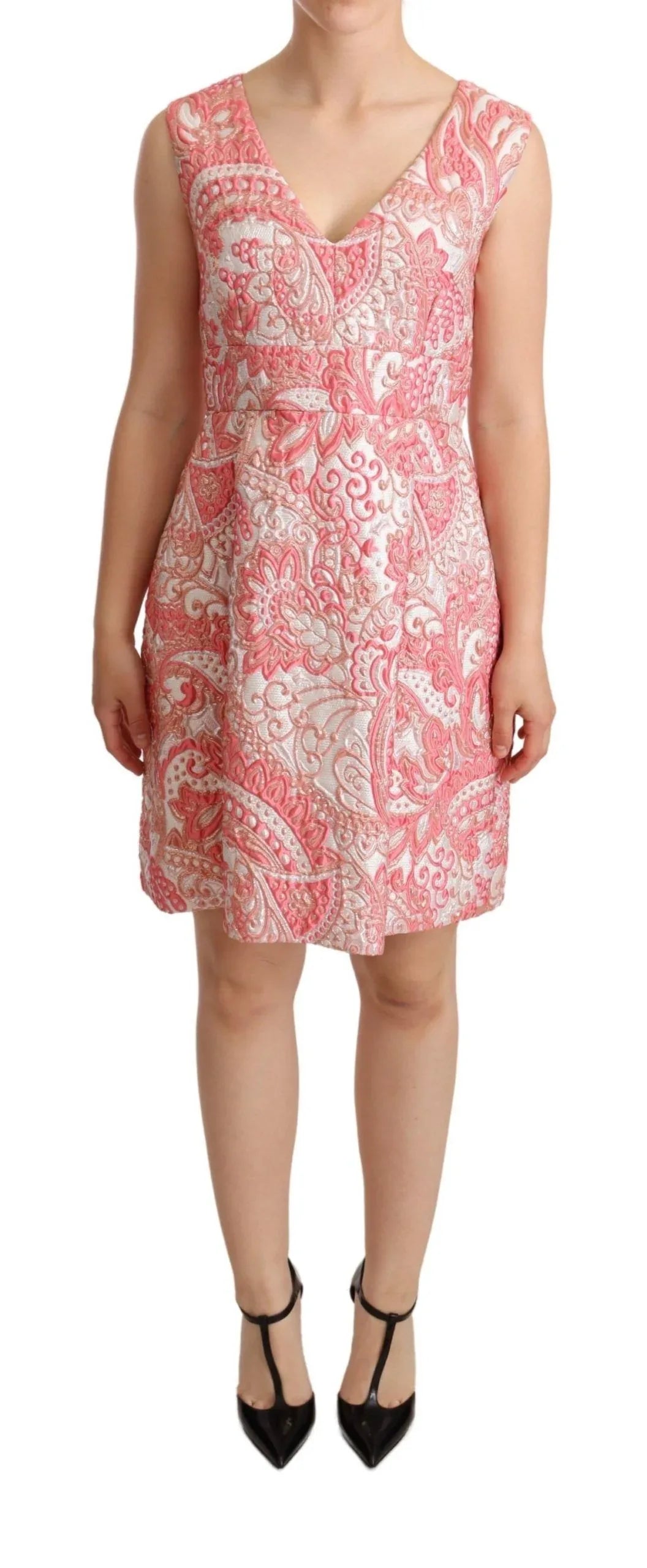 Dolce & Gabbana Pink Floral Jacquard Pleated Sheath Dress - Zeiniez