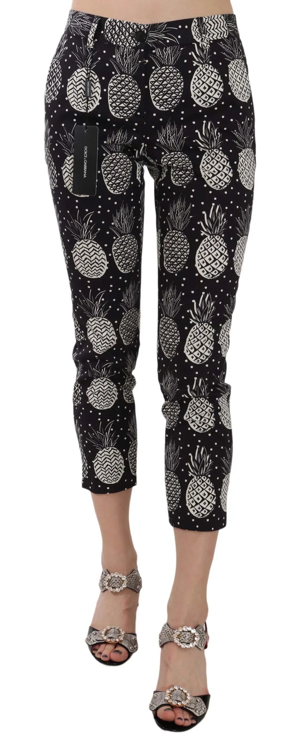 Dolce & Gabbana Black Pineapple Print Skinny Capri Pants - Zeiniez