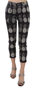 Dolce & Gabbana Black Pineapple Print Skinny Capri Pants - Zeiniez
