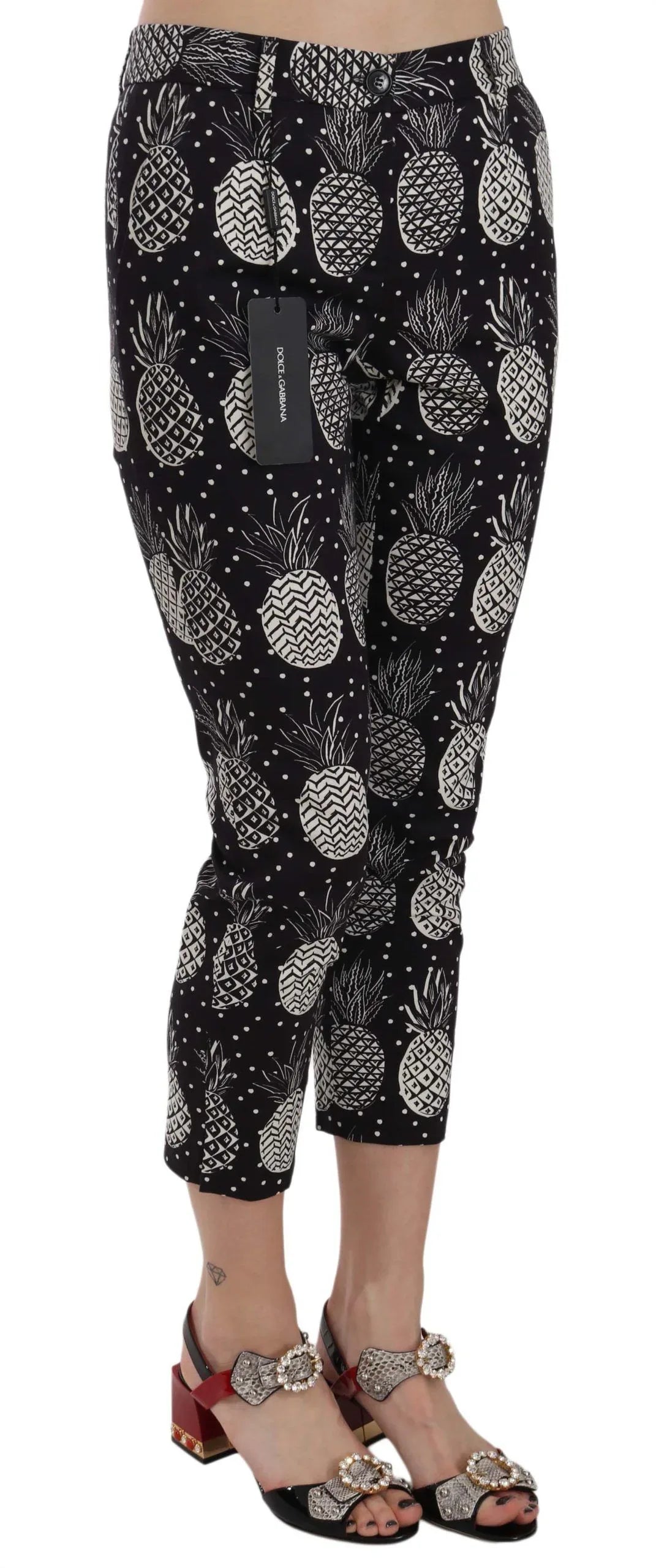 Dolce & Gabbana Black Pineapple Print Skinny Capri Pants - Zeiniez