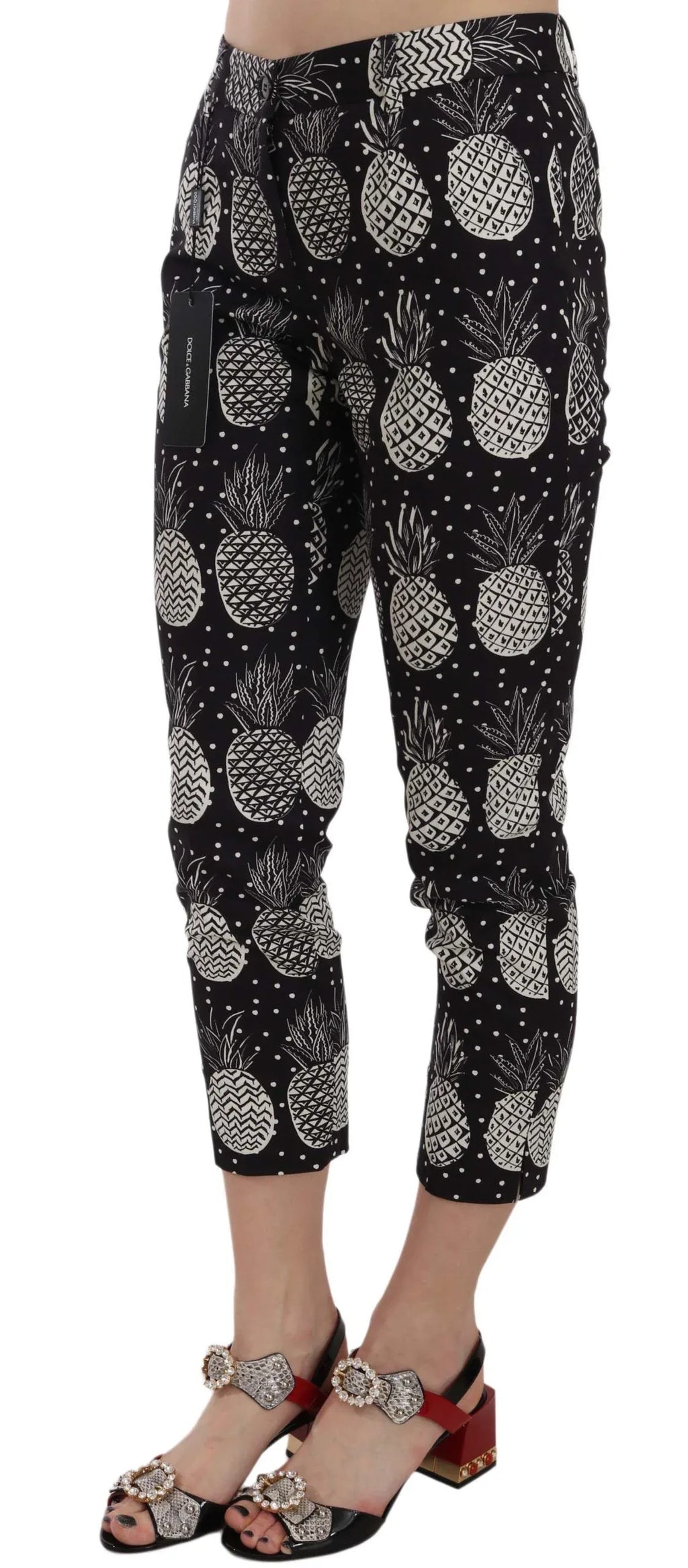 Dolce & Gabbana Black Pineapple Print Skinny Capri Pants - Zeiniez