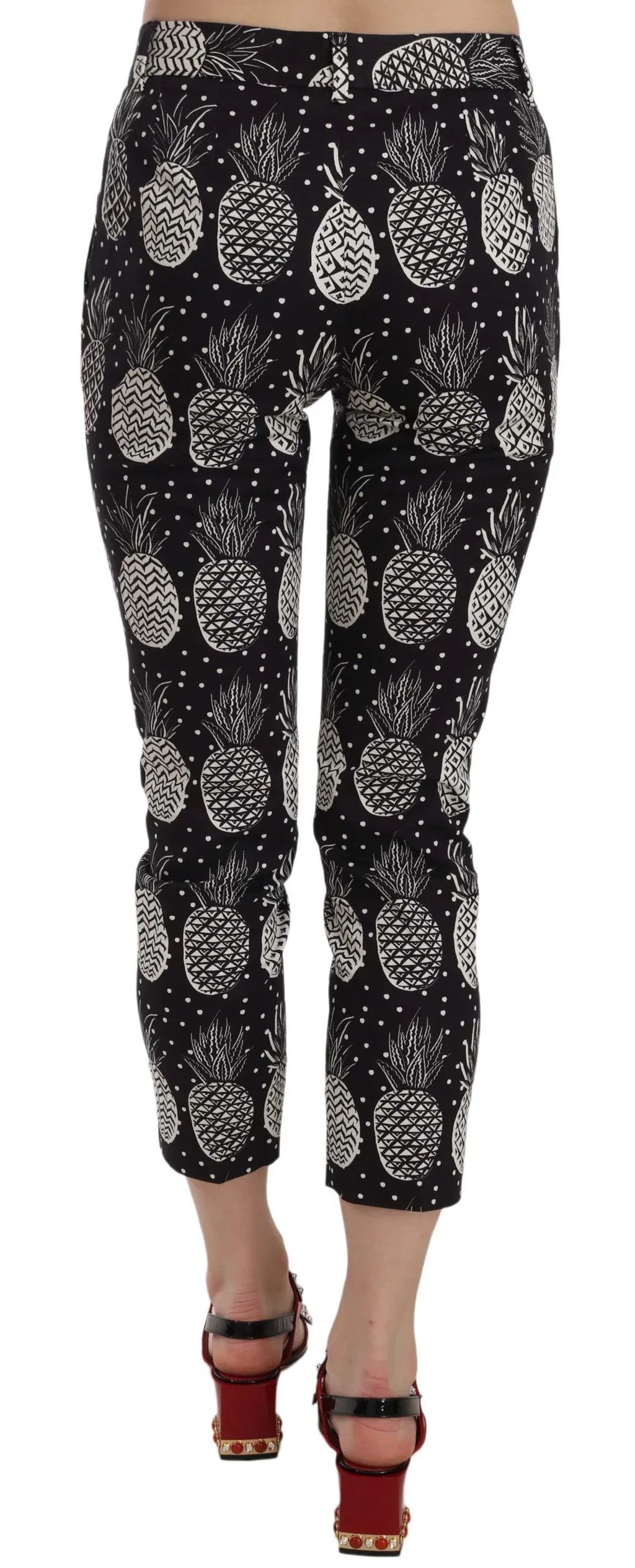 Dolce & Gabbana Black Pineapple Print Skinny Capri Pants - Zeiniez