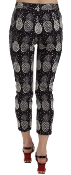 Dolce & Gabbana Black Pineapple Print Skinny Capri Pants - Zeiniez
