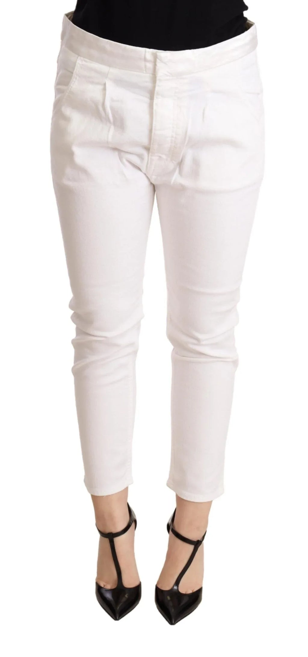 CYCLE White Mid Waist Slim Fit Skinny Cotton Stretch Trouser - Zeiniez