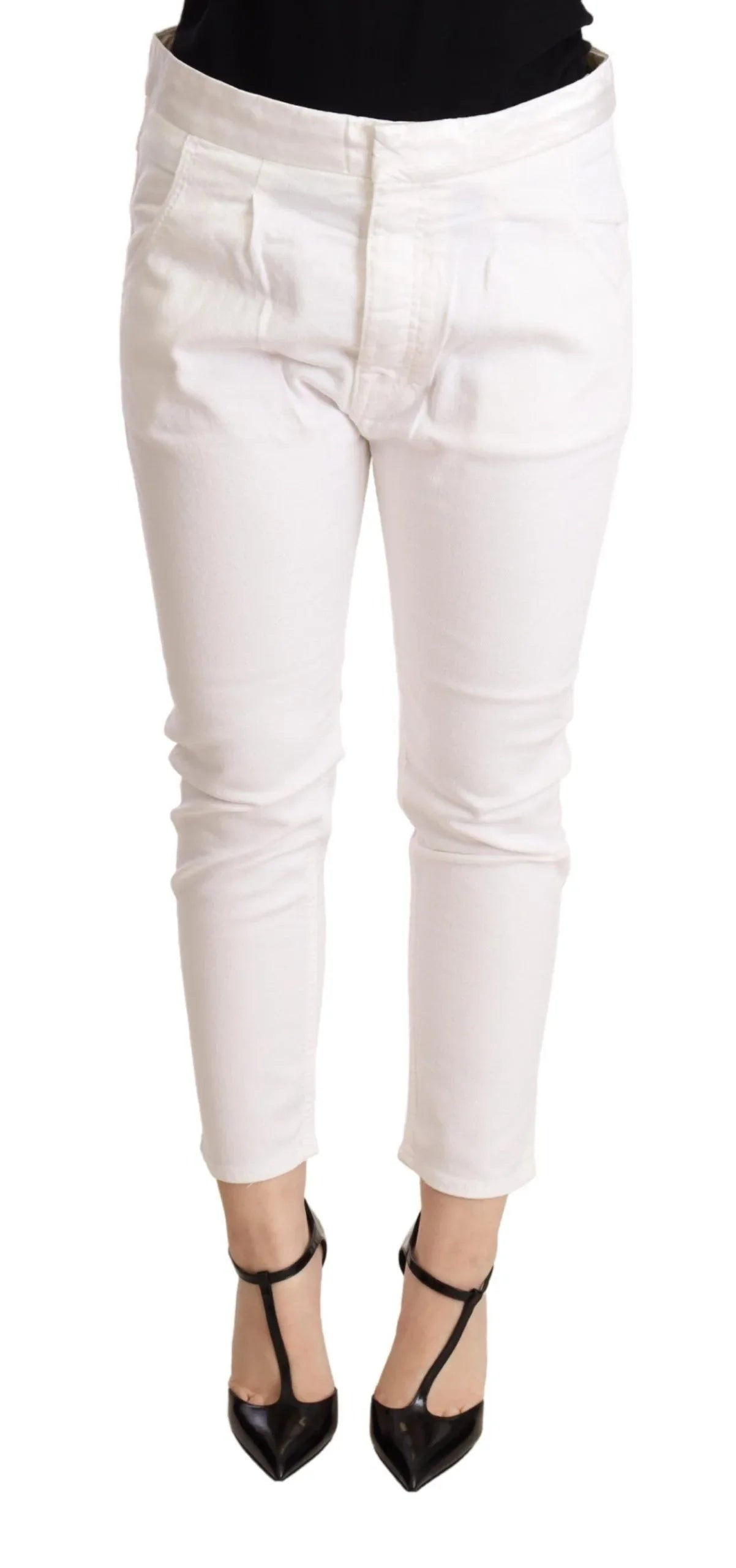 CYCLE White Mid Waist Slim Fit Skinny Cotton Stretch Trouser - Zeiniez