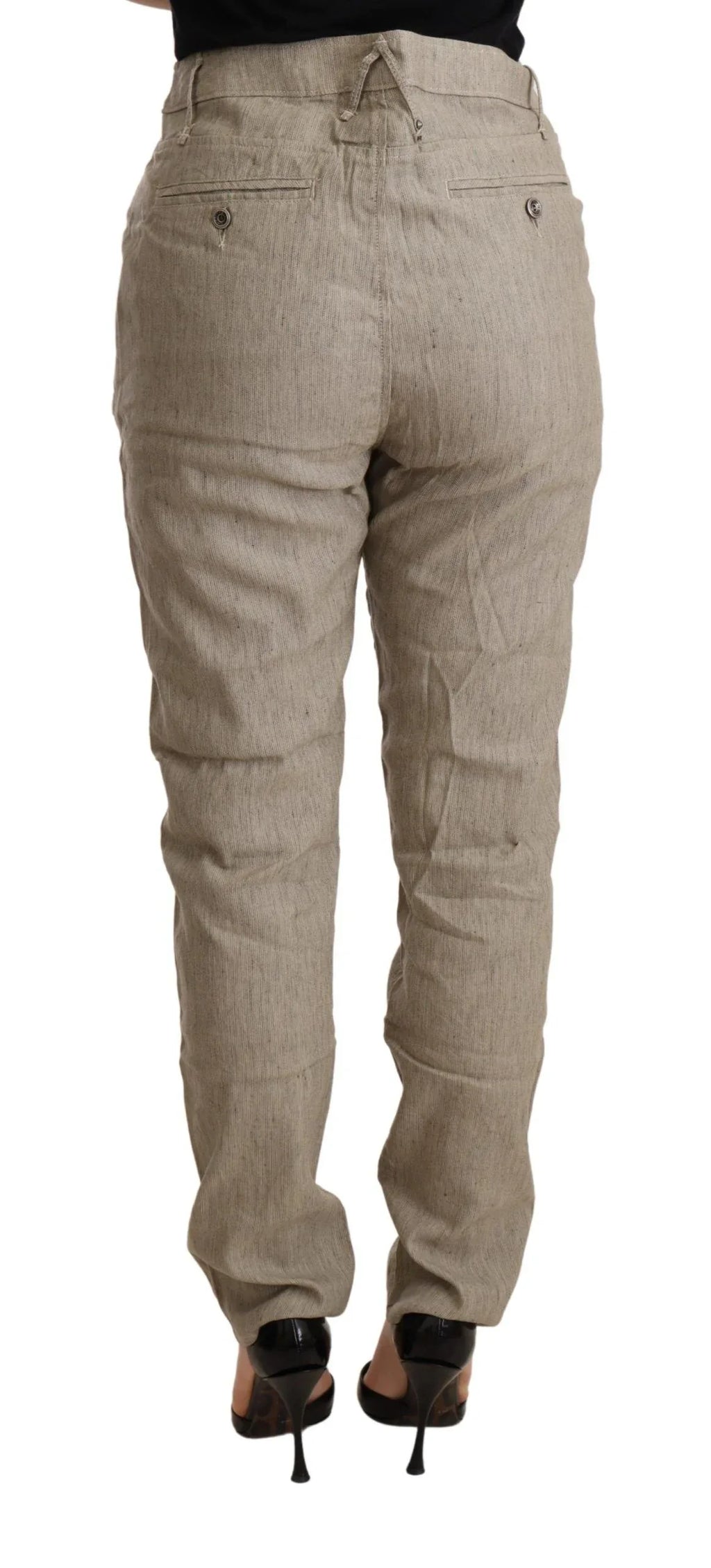 CYCLE Beige Mid Waist Casual Baggy Stretch Trouser - Zeiniez