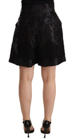 Dolce & Gabbana Black Floral Brocade High Waist Mini Shorts - Zeiniez