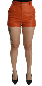 Dolce & Gabbana Orange Leather High Waist Hot Pants Shorts - Zeiniez