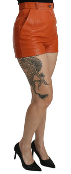 Dolce & Gabbana Orange Leather High Waist Hot Pants Shorts - Zeiniez
