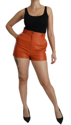 Dolce & Gabbana Orange Leather High Waist Hot Pants Shorts - Zeiniez
