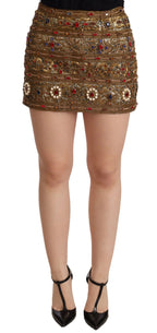 Dolce & Gabbana Gold Crystal Jacquard High Waist Skirt - Zeiniez