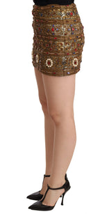 Dolce & Gabbana Gold Crystal Jacquard High Waist Skirt - Zeiniez