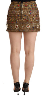 Dolce & Gabbana Gold Crystal Jacquard High Waist Skirt - Zeiniez
