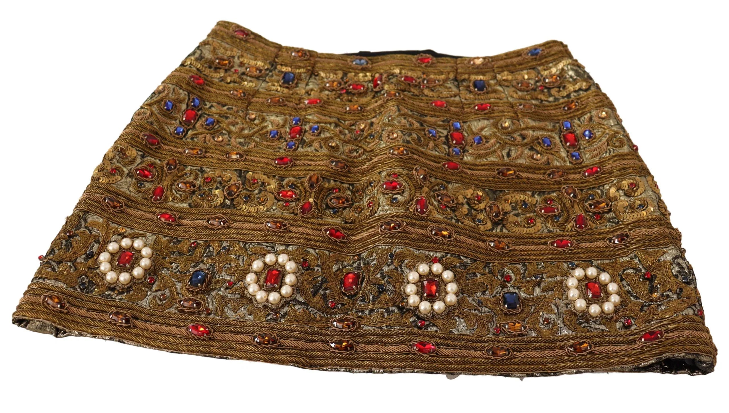 Dolce & Gabbana Gold Crystal Jacquard High Waist Skirt - Zeiniez