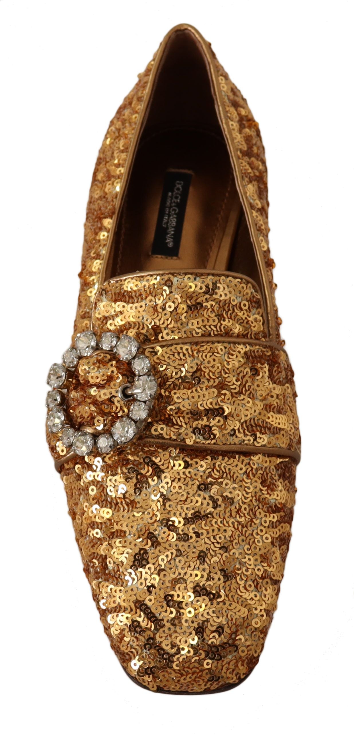 Dolce & Gabbana Gold Sequin Crystal Flat Women Loafers Shoes - Zeiniez