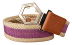 GF Ferre Multicolor Leather Silver Hexagon Logo Buckle Belt - Zeiniez