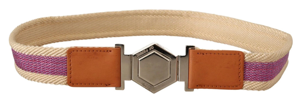 GF Ferre Multicolor Leather Silver Hexagon Logo Buckle Belt - Zeiniez