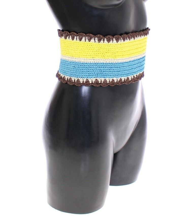 Dolce & Gabbana Yellow Striped Wide Waist Raffia Belt - Zeiniez