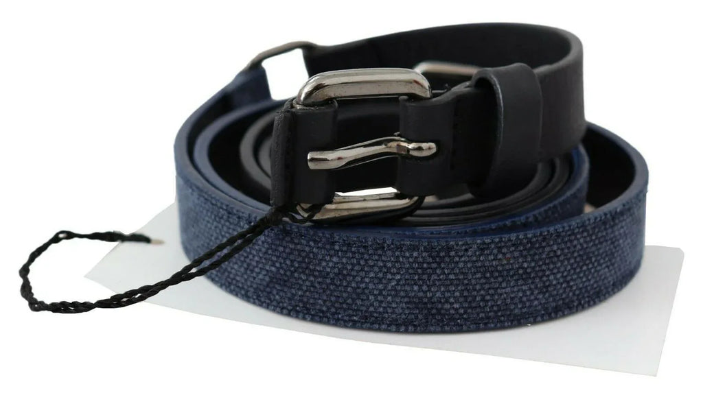 Costume National Black Blue Leather Silver Logo Belt - Zeiniez