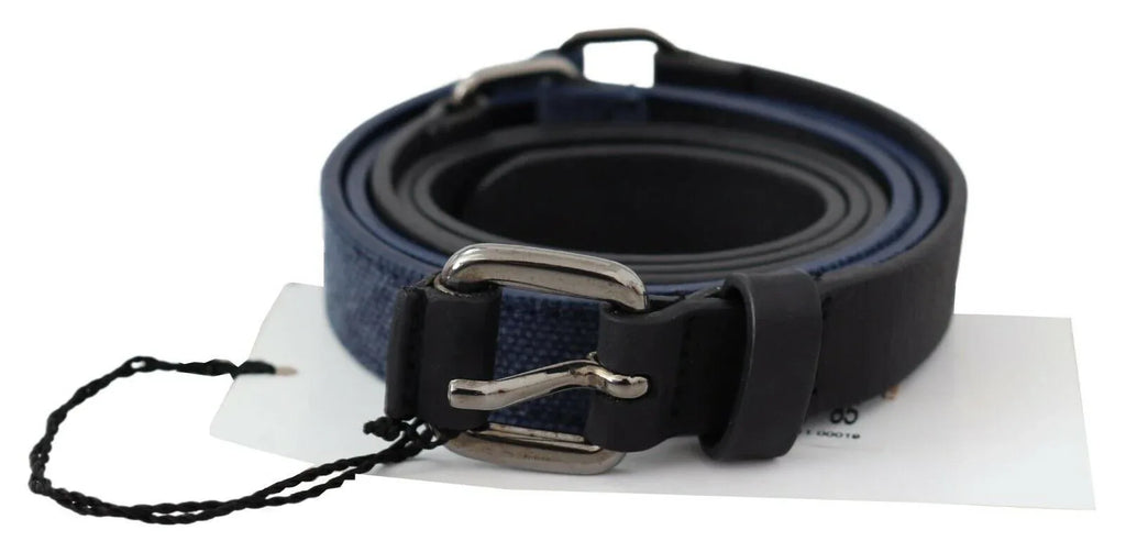 Costume National Black Blue Leather Silver Logo Belt - Zeiniez
