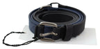Costume National Black Blue Leather Silver Logo Belt - Zeiniez