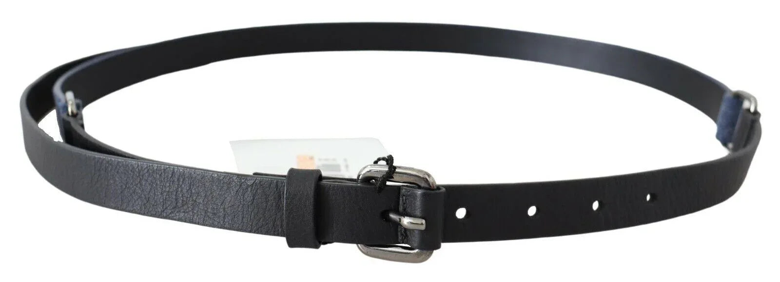 Costume National Black Blue Leather Silver Logo Belt - Zeiniez