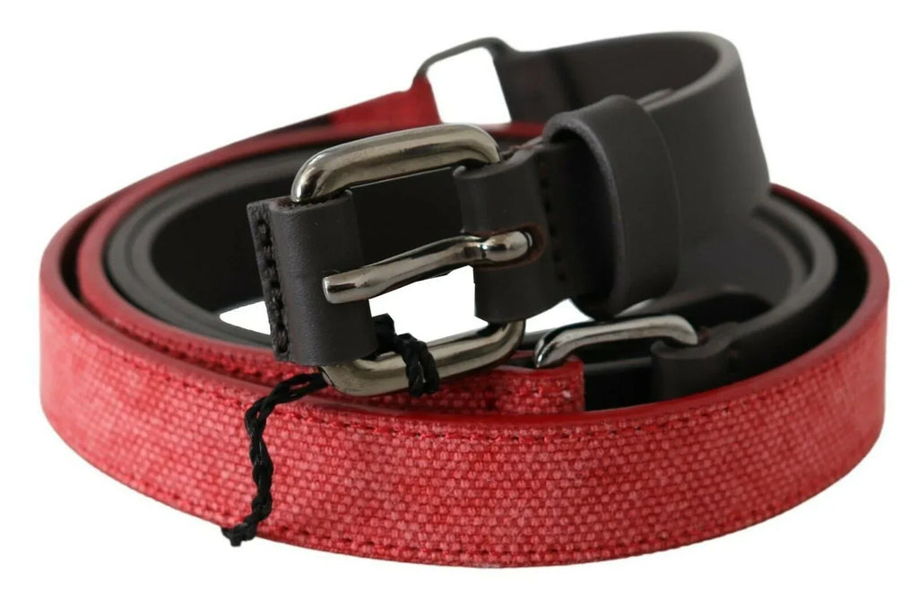 Costume National Red Brown Leather Silver Logo Buckle Waist Belt - Zeiniez