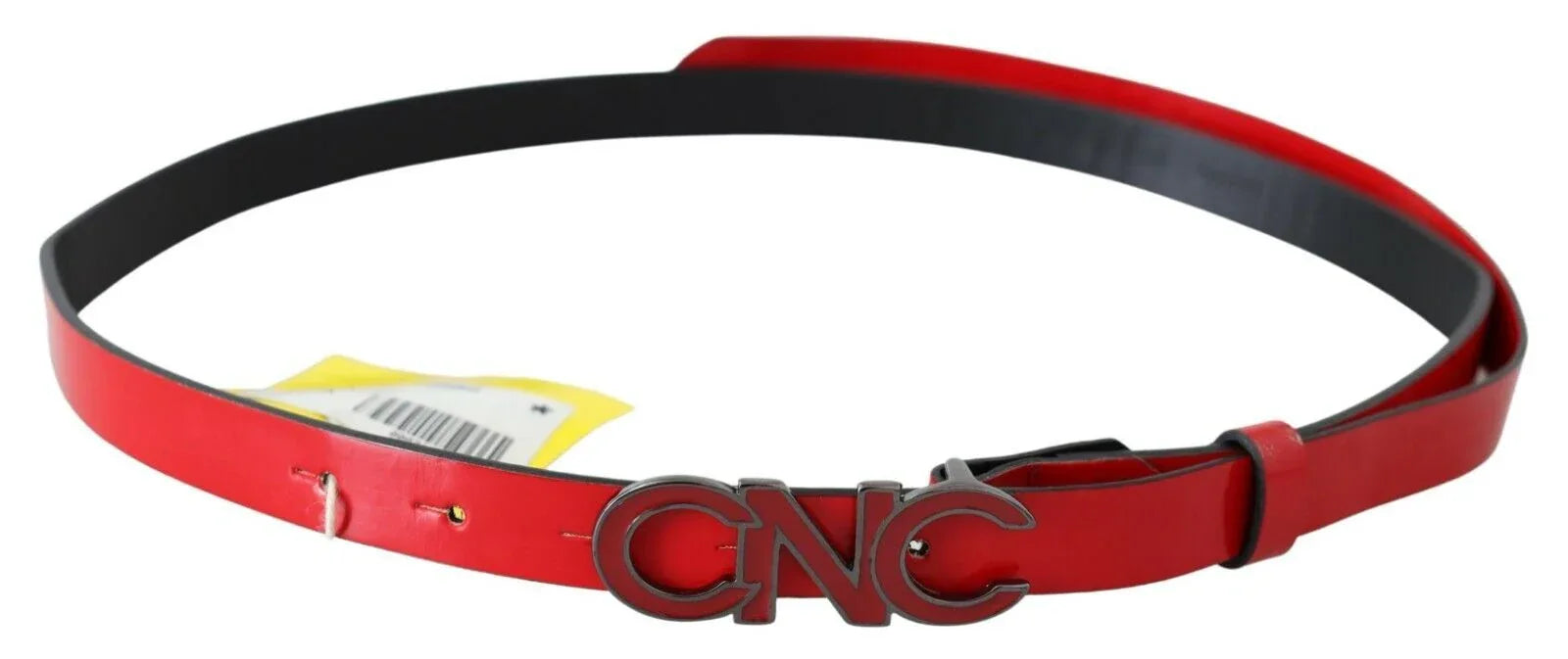 Costume National Red Black Reversible Leather Logo Buckle Belt - Zeiniez