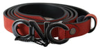 Costume National Red Black Leather Black Logo Buckle Blood Belt - Zeiniez