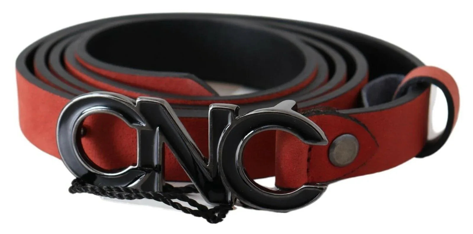 Costume National Red Black Leather Black Logo Buckle Blood Belt - Zeiniez