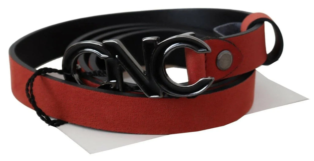 Costume National Red Black Leather Black Logo Buckle Blood Belt - Zeiniez