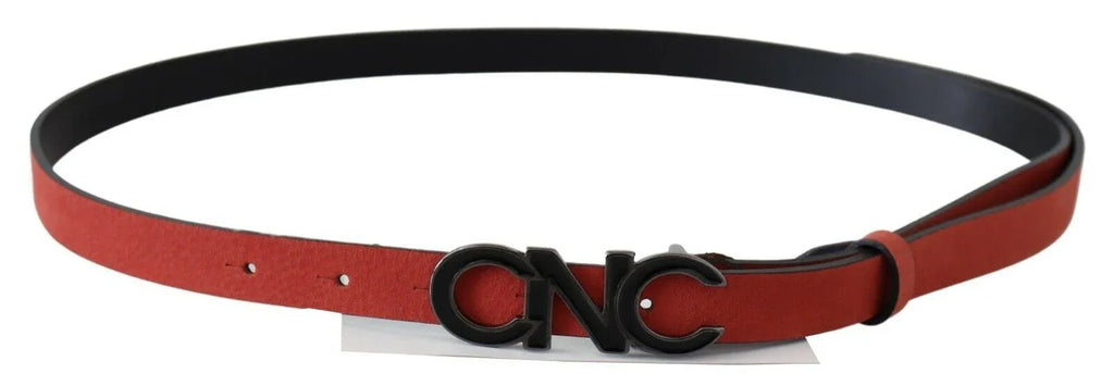 Costume National Red Black Leather Black Logo Buckle Blood Belt - Zeiniez