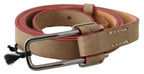 Costume National Beige Leather Silver Logo Buckle Waist Belt - Zeiniez