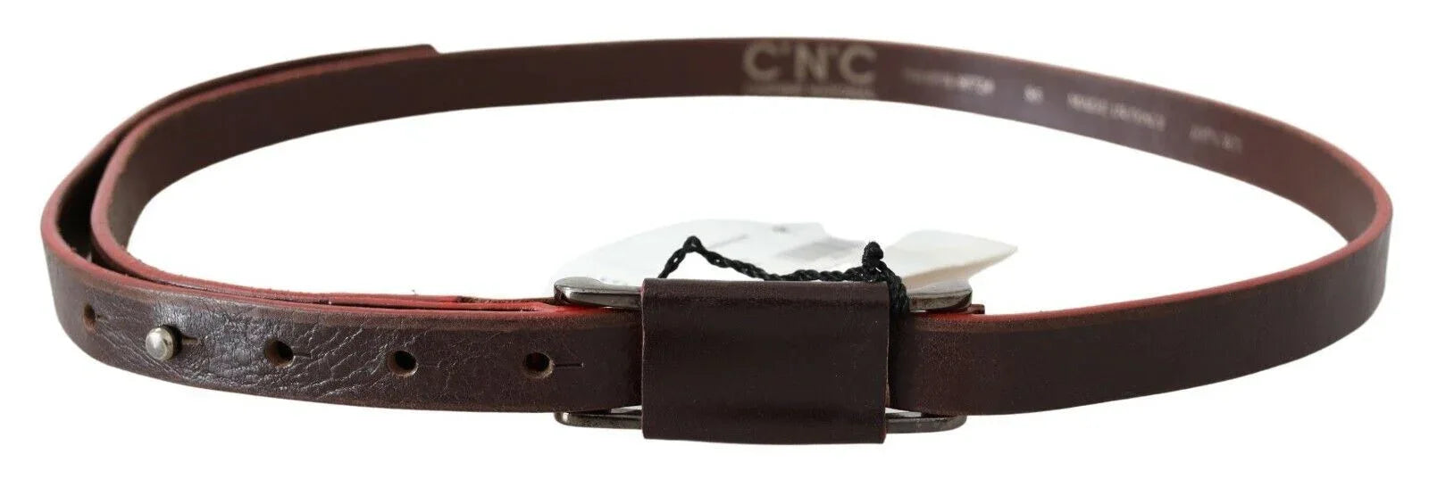 Costume National Brown Leather Double Rustic Silver Buckle Belt - Zeiniez
