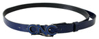 Costume National Blue Leather Logo Skinny Fashion  Belt - Zeiniez