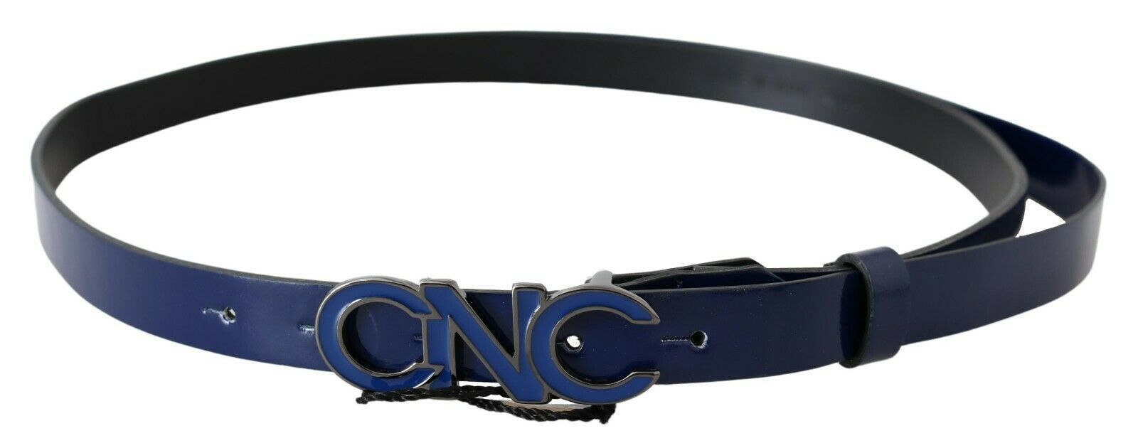 Costume National Blue Leather Logo Skinny Fashion  Belt - Zeiniez