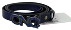 Costume National Blue Leather Logo Skinny Fashion  Belt - Zeiniez