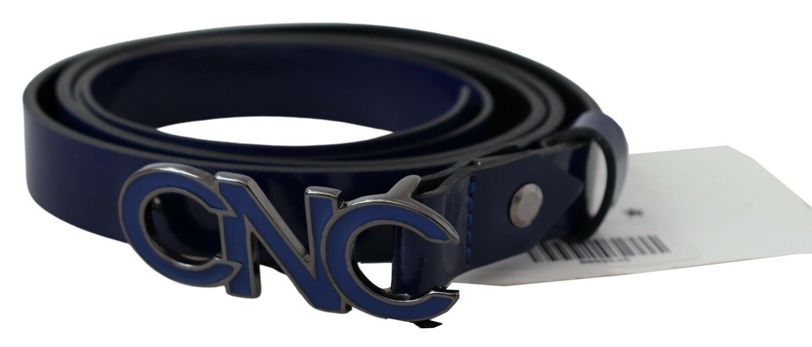 Costume National Blue Leather Logo Skinny Fashion  Belt - Zeiniez