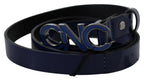 Costume National Blue Leather Logo Skinny Fashion  Belt - Zeiniez