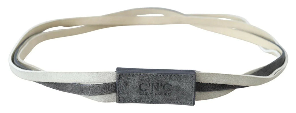 Costume National White Velvet Square Logo Design Waist Belt - Zeiniez